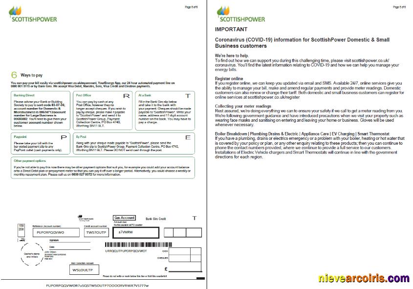 Scotland Scottish Power utility bill, 6 pages, 5-6 pages